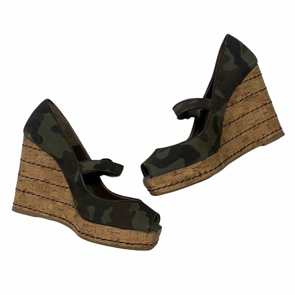 Castaner Silvia Camo Print Cork Espadrille Peep Toe Mary Jane Strap Sz 7.5 - Picture 6 of 11